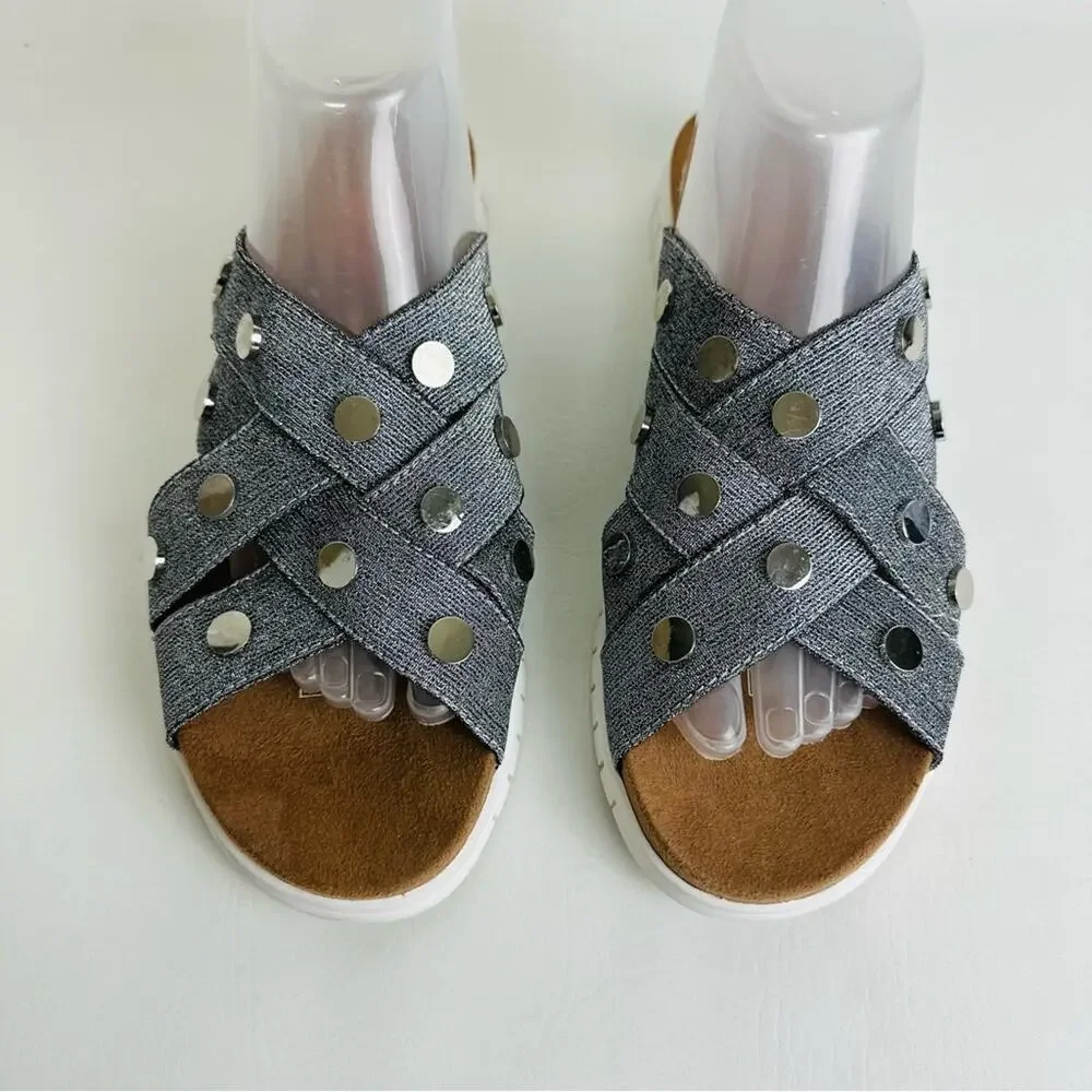 Bernie Mev Womens Kim Slide Sandal Pewter Open Toe Gray Metallic‎ Sz 41 Sz 9.5